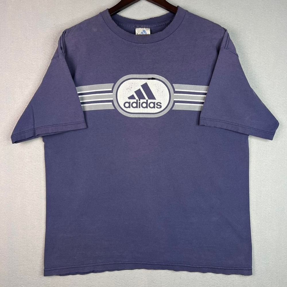 Vintage Faded & Distressed Double Sided Blue Adidas Tee Shirt L